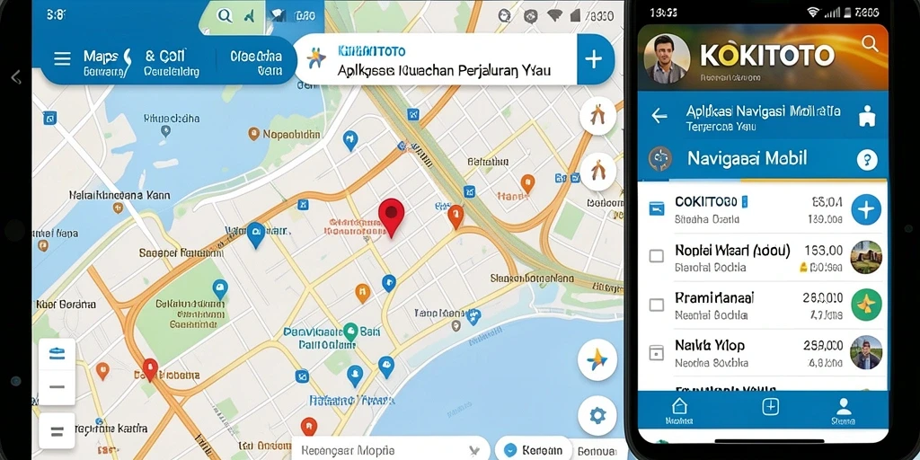 Tampilan antarmuka aplikasi KOKITOTO untuk navigasi mobil yang interaktif.